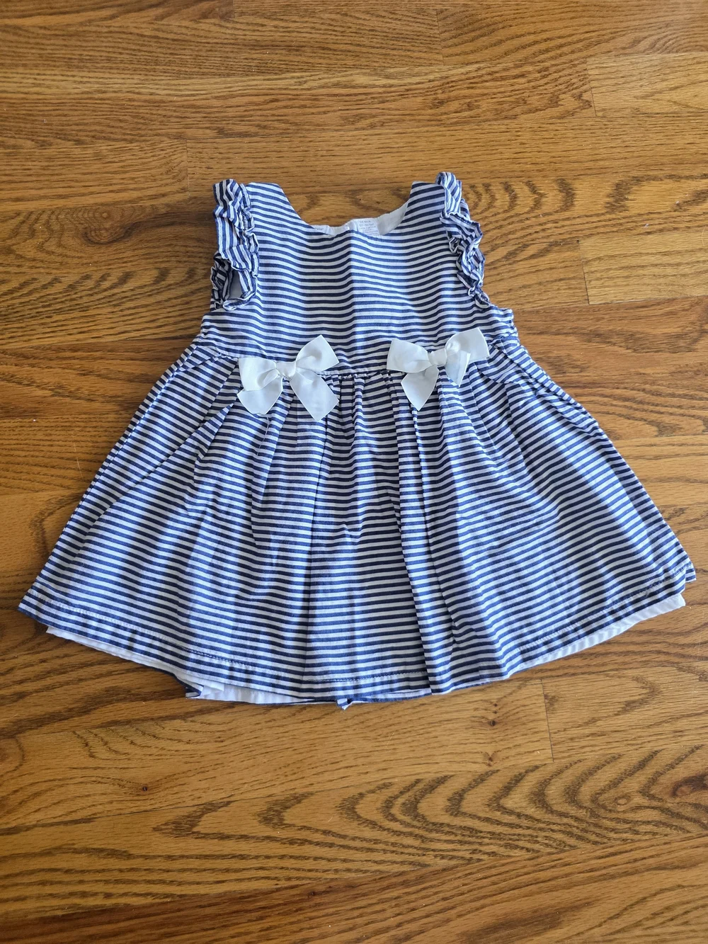 Girls' Navy and White Striped Bow-Accent Dress